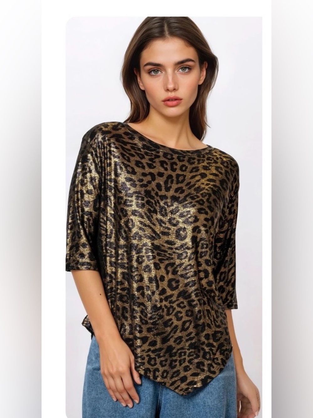 Kate Hewko Leopard Print Metallic Foil Women's Top - Gold/Black one size NWT